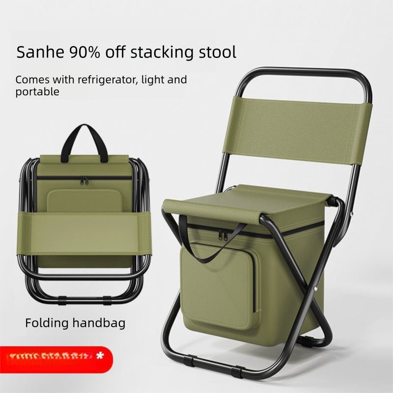 3-in-1 Folding Camping Chair with Built-In 10L Cooler Bag – Olive Green