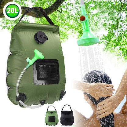 Portable Solar Camping Shower Bag 20L – Green, Removable Hose & Shower Head