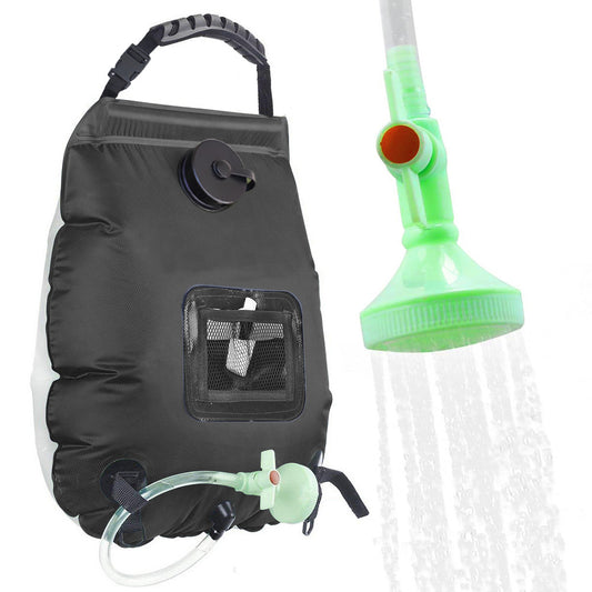 Portable Solar Camping Shower Bag 20L – Black, Removable Hose & Shower Head