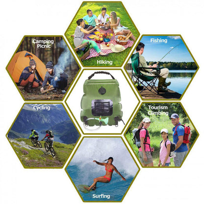 Portable Solar Camping Shower Bag 20L – Black, Removable Hose & Shower Head