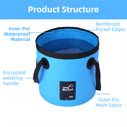 20L Foldable PVC Water Bucket – Camping, Fishing & Car Washing, Blue