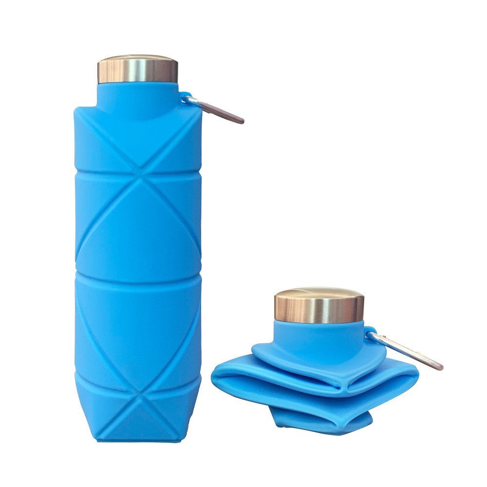 Collapsible Silicone Water Bottle 700ml – Diamond Pattern, Carabiner Clip, Blue