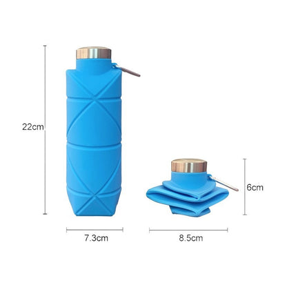 Collapsible Silicone Water Bottle 700ml – Diamond Pattern, Carabiner Clip, Blue