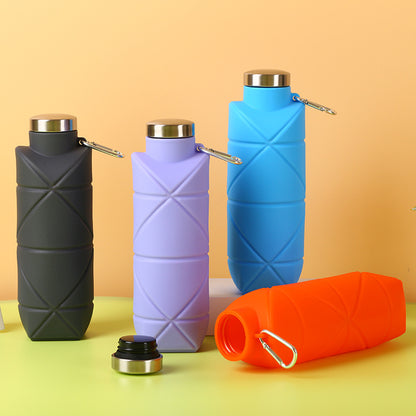 Collapsible Silicone Water Bottle 700ml – Diamond Pattern, Carabiner Clip, Grey