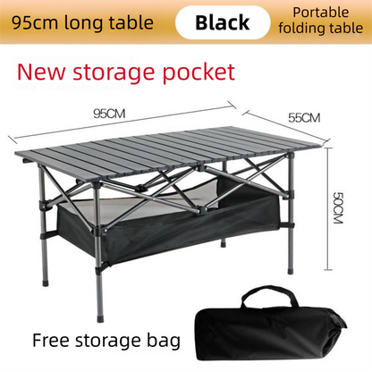 95cm Folding Egg Roll Camping Table for 4-6 People – Carbon Steel
