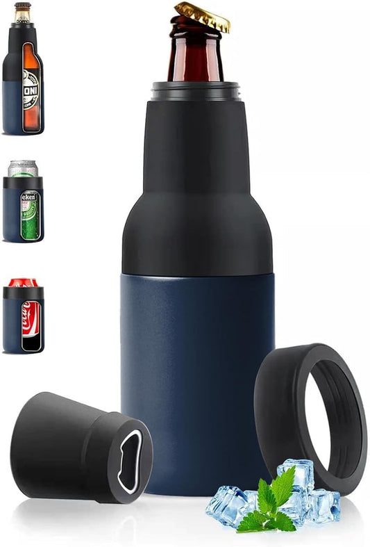 3-in-1 Insulated Can & Bottle Cooler with Opener – Double Wall Stainless Steel, Dark Blue