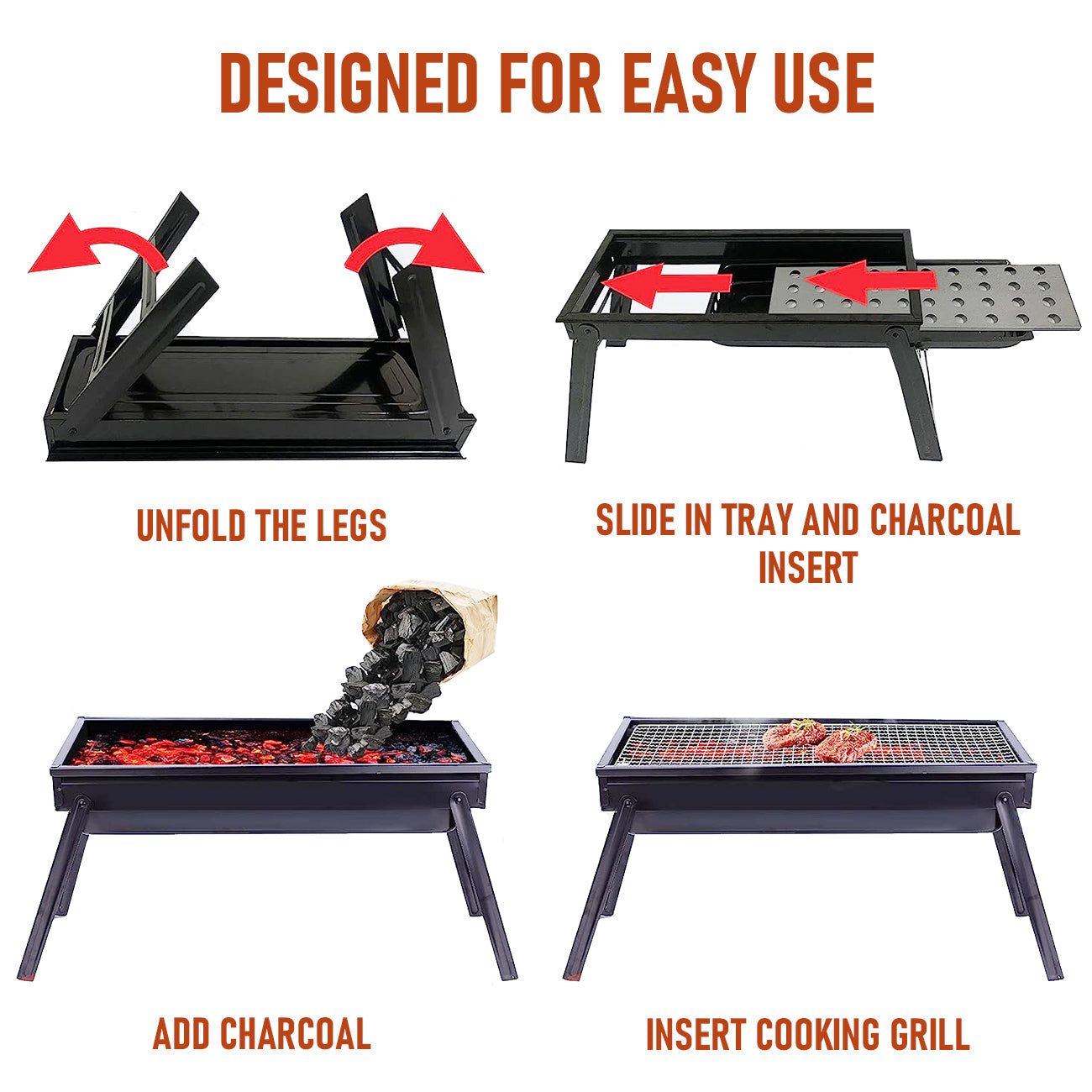 Portable Folding Charcoal BBQ Grill – Lightweight Camping 60cm