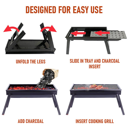 Portable Folding Charcoal BBQ Grill – Lightweight Camping 60cm