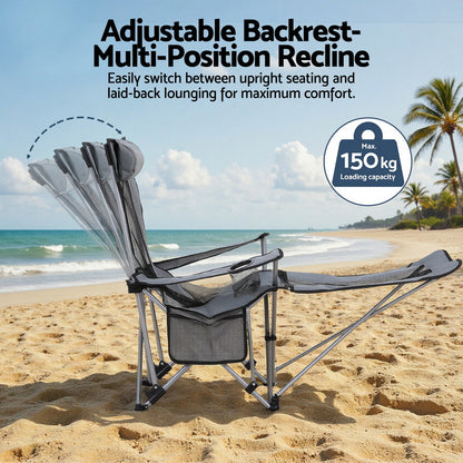 Weisshorn Adjustable Reclining Camping Chair – 4-Position, Removable Footrest