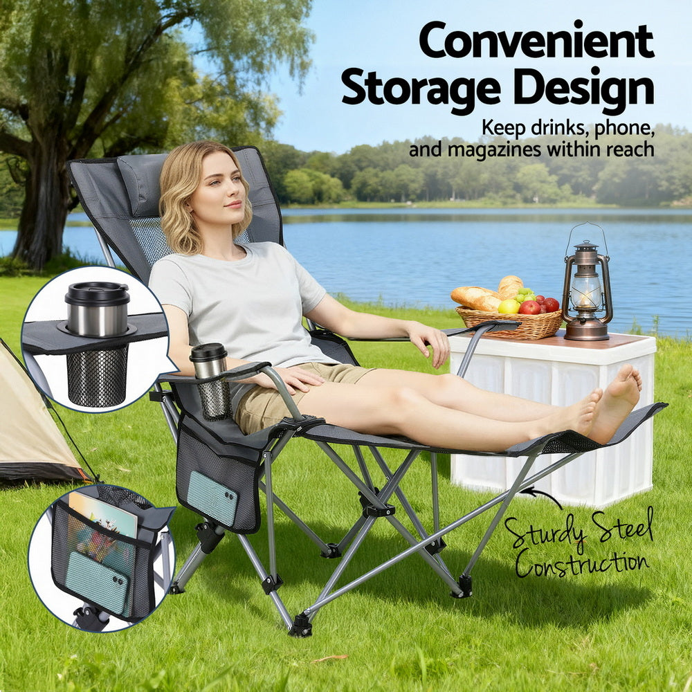 Weisshorn Adjustable Reclining Camping Chair – 4-Position, Removable Footrest