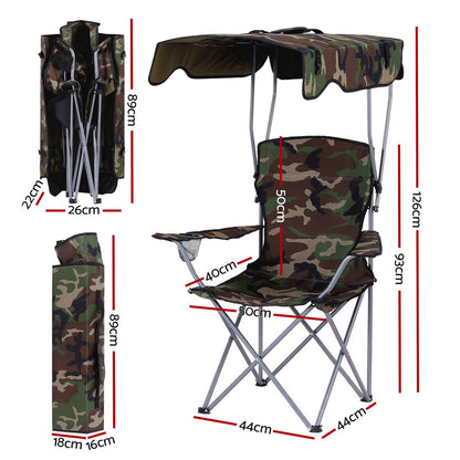 Weisshorn Camping Chair with Built-In Canopy – Cup Holder, Army Green