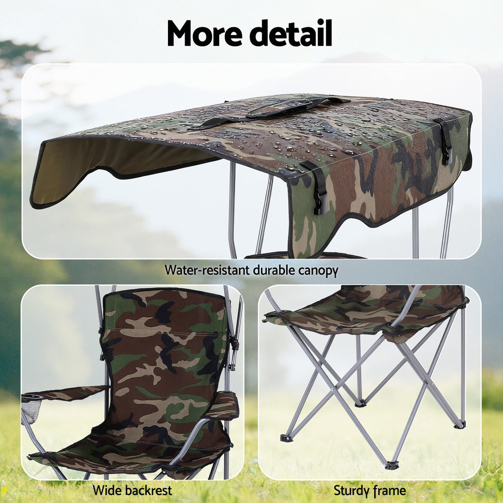 Weisshorn Camping Chair with Built-In Canopy – Cup Holder, Army Green