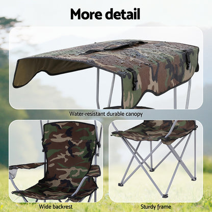 Weisshorn Camping Chair with Built-In Canopy – Cup Holder, Army Green