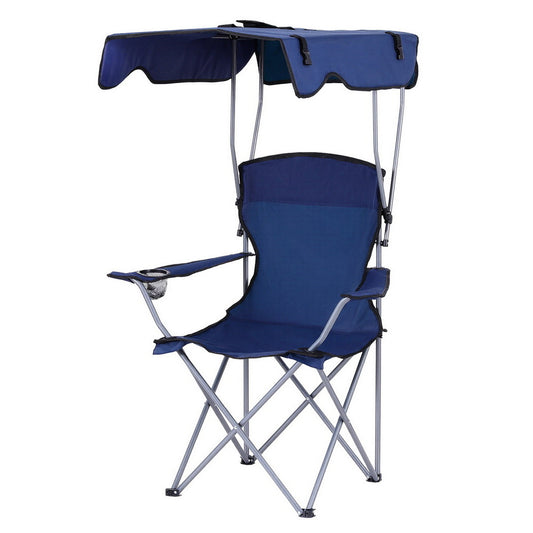 Weisshorn Camping Chair with Built-In Canopy – Cup Holder, 120KG, Navy Blue
