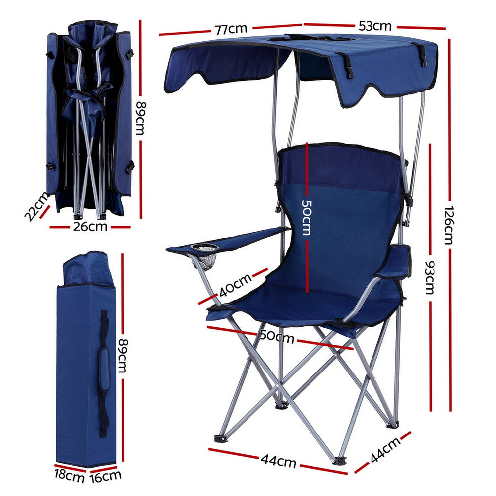 Weisshorn Camping Chair with Built-In Canopy – Cup Holder, 120KG, Navy Blue