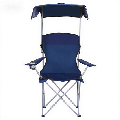 Weisshorn Camping Chair with Built-In Canopy – Cup Holder, 120KG, Navy Blue
