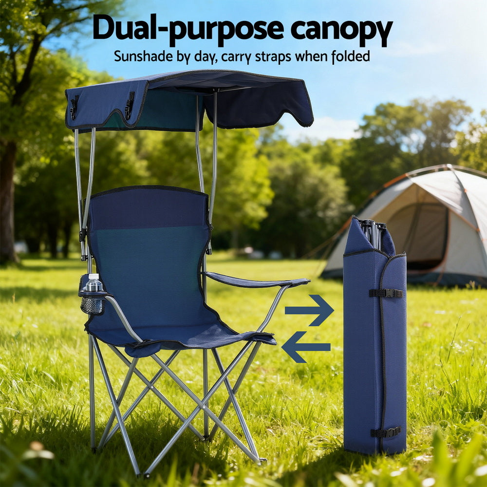 Weisshorn Camping Chair with Built-In Canopy – Cup Holder, 120KG, Navy Blue
