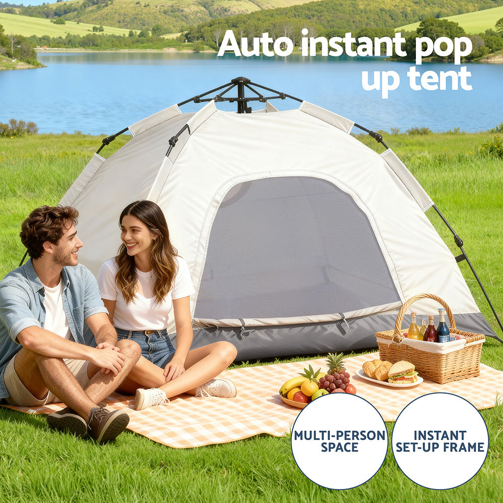 Weisshorn 2-Person Pop Up Camping Tent – Instant Setup 210D Oxford Beige