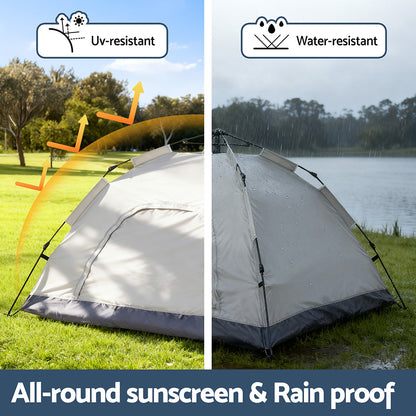 Weisshorn 2-Person Pop Up Camping Tent – Instant Setup 210D Oxford Beige
