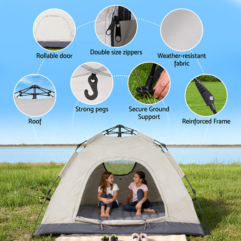Weisshorn 2-Person Pop Up Camping Tent – Instant Setup 210D Oxford Beige