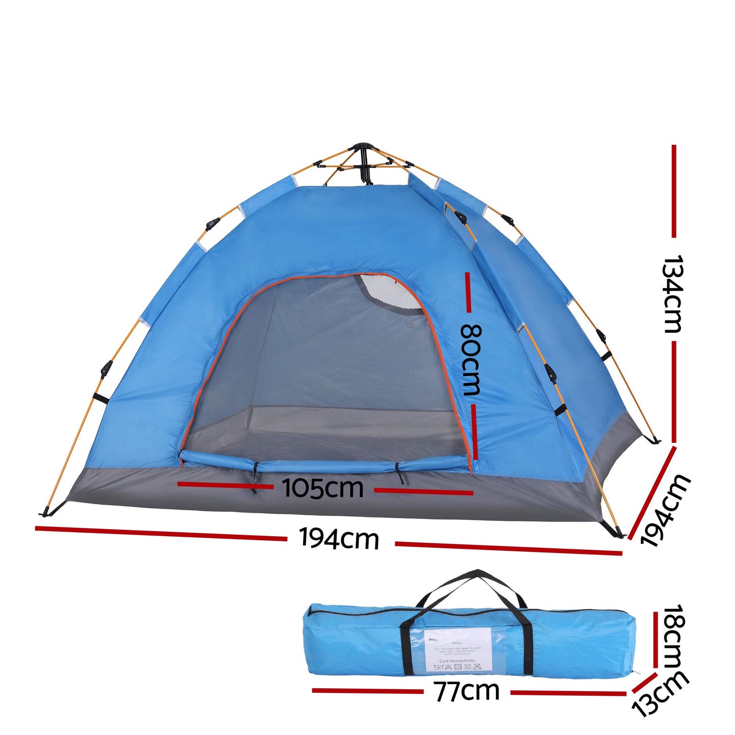 Weisshorn 2-Person Instant Pop-Up Camping Tent – Blue, 210D Oxford