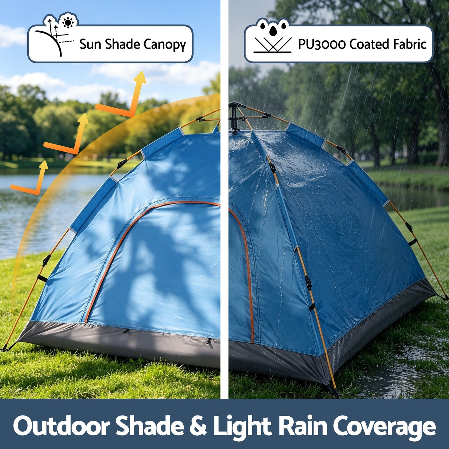 Weisshorn 2-Person Instant Pop-Up Camping Tent – Blue, 210D Oxford