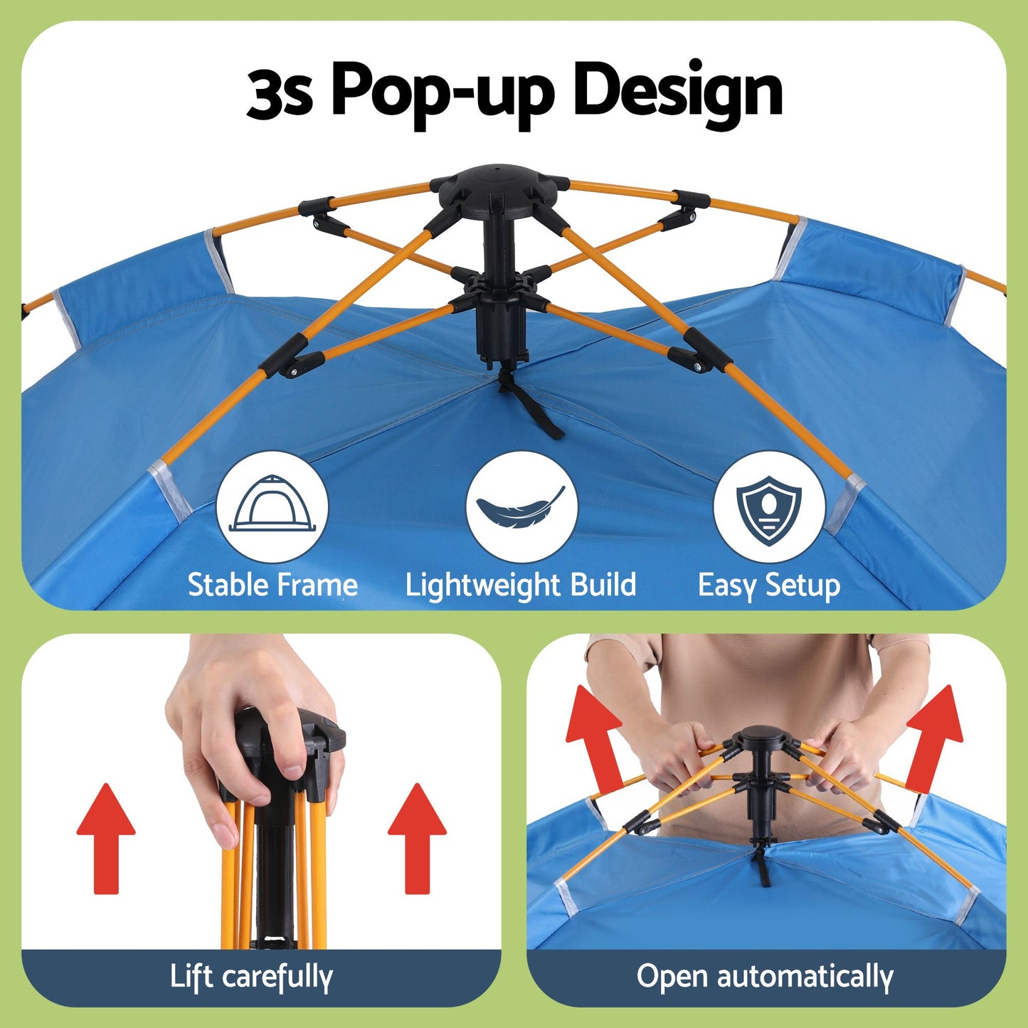 Weisshorn 2-Person Instant Pop-Up Camping Tent – Blue, 210D Oxford